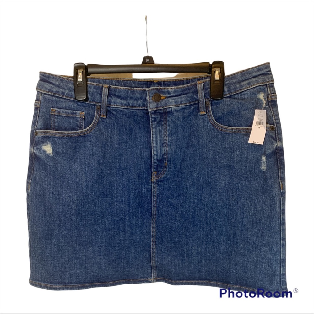 Old Navy Womens High Waisted Distressed Jean Skirt Size 16 Dark Destroyed New